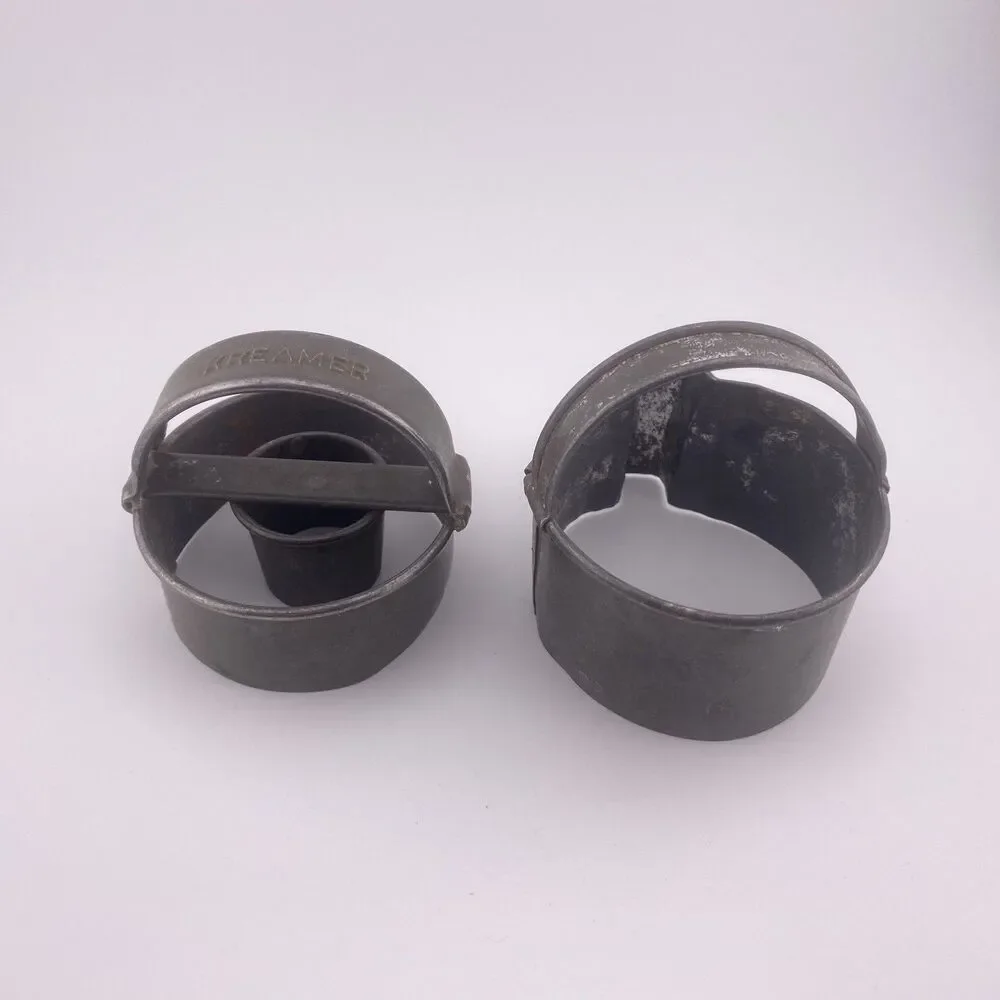 Lot of 2 Vintage Handled Cookie Biscuit Cutters Round Doughnut, And Pumpkin